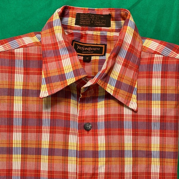 YSl Men’s Vintage Longsleeve Plaid Buttondown Top - Picture 6 of 9